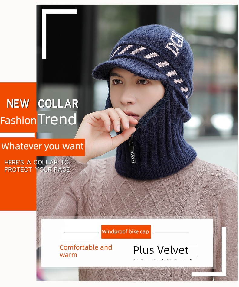 male Plush thickening Korean version Cold proof Neck protection one Hat