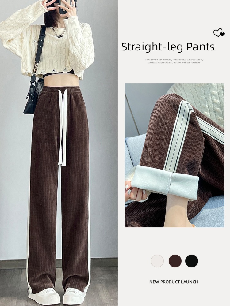 chenille  Autumn and winter thickening leisure time Velvet Wide leg pants