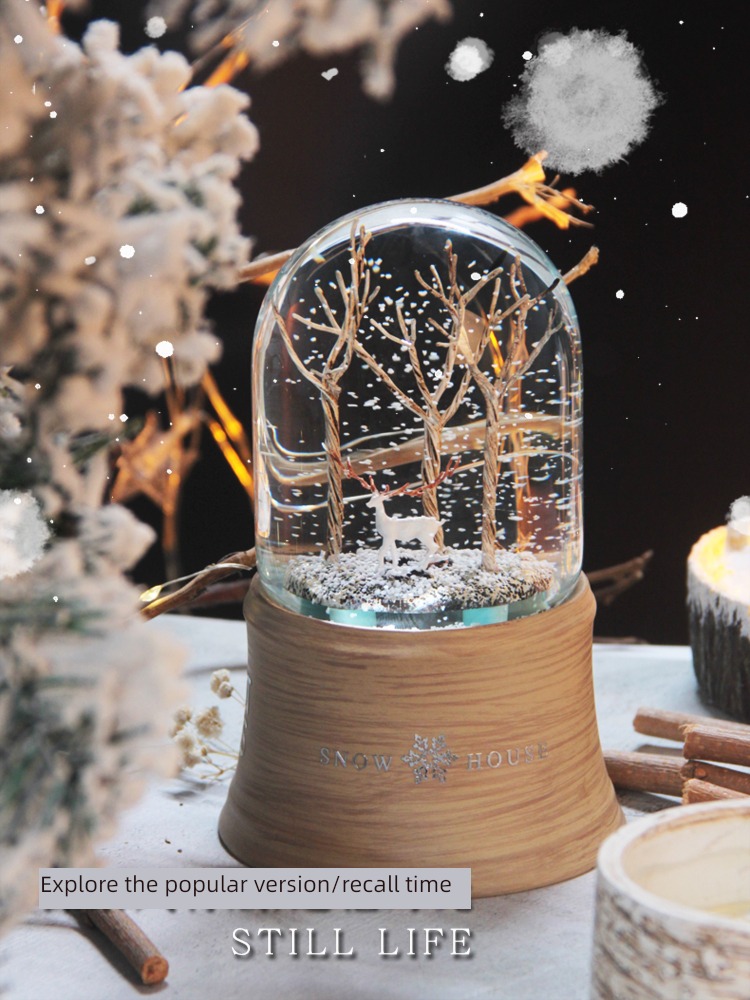 Crystal ball Floating snowflakes Music box snow scene Tree lights Elk Octave box children male girl birthday Christmas gift