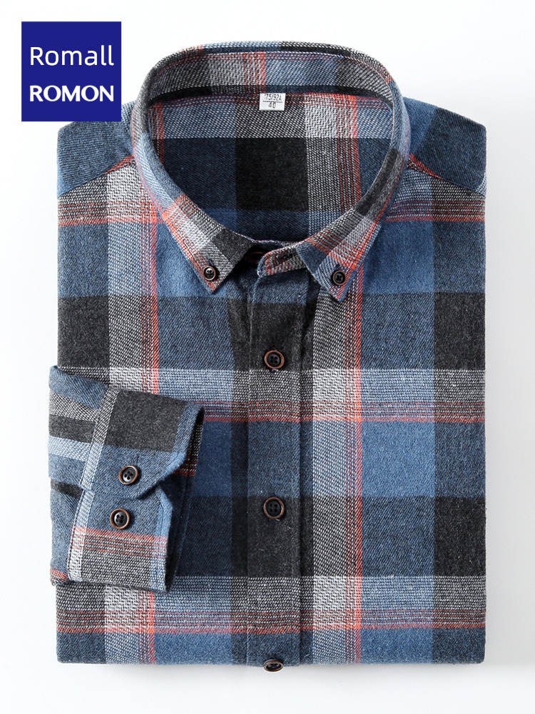 fashion Romon Long sleeve Sanding leisure time Lapel shirt