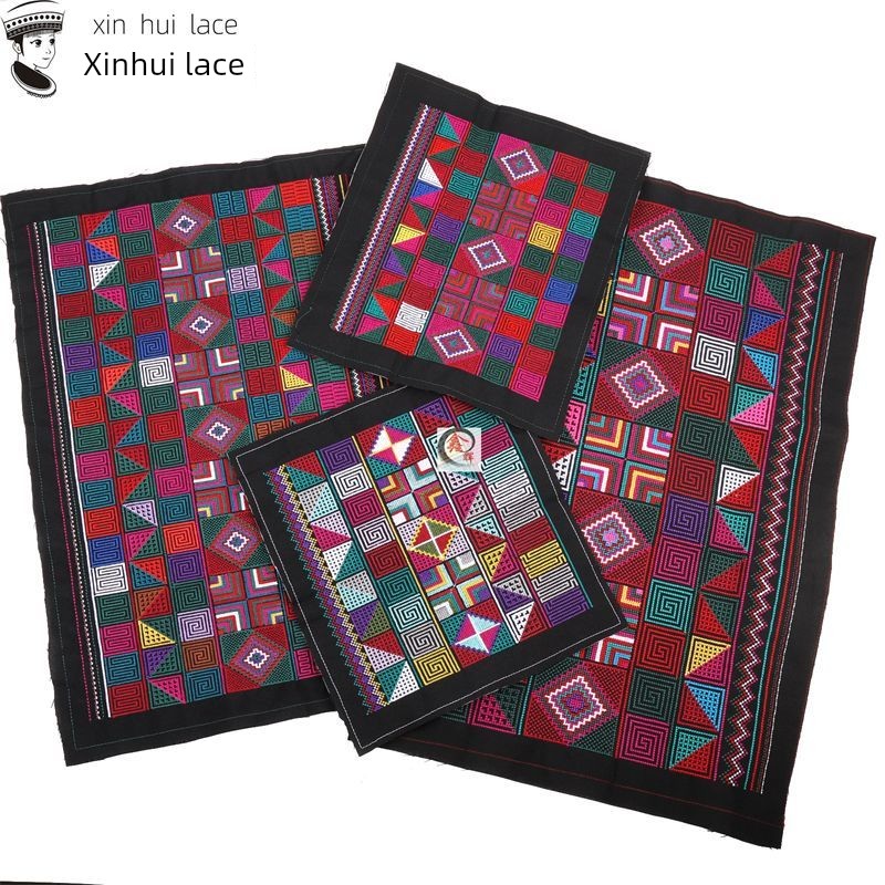 2022 New Square Embroidery Patches Imitation Cross-Stitch Accessories Ethnic Style Travel Photography Yunnan Hani Ethnic Clothing Decoration