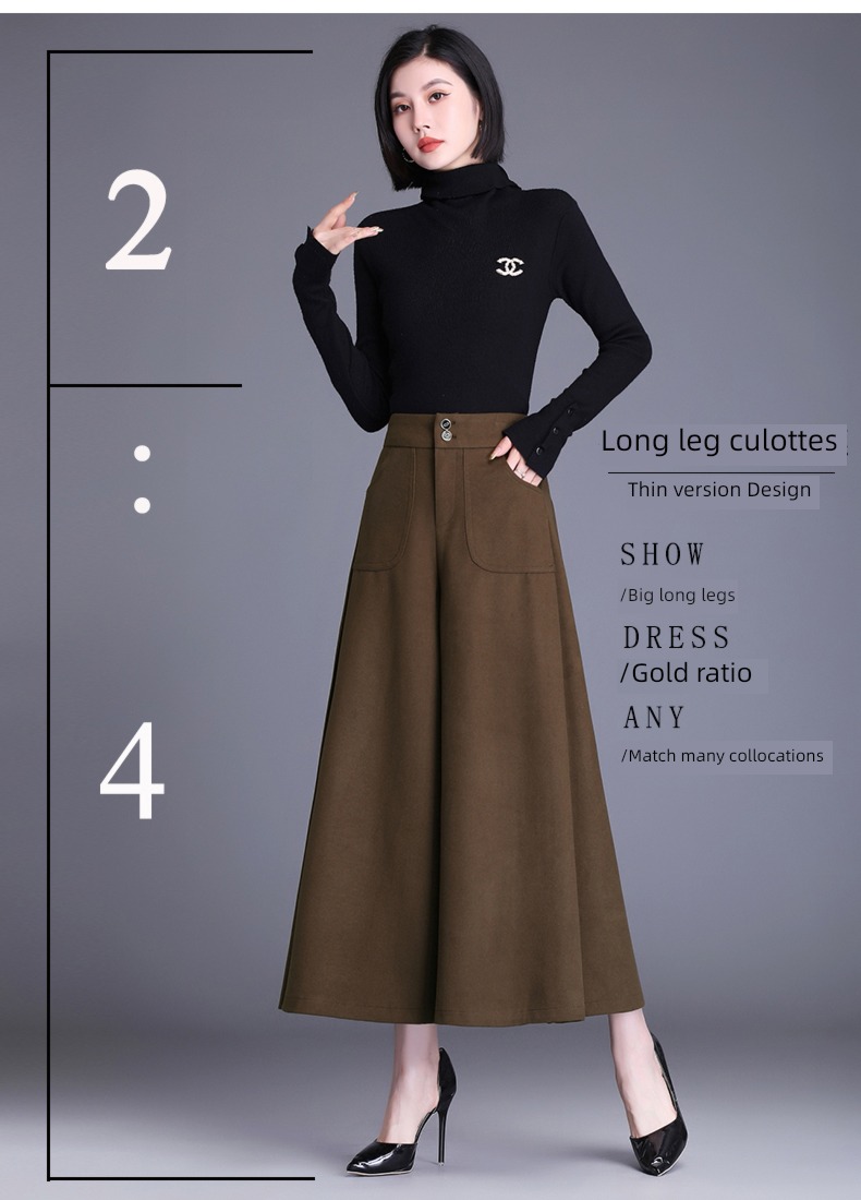 Wool High waist Nine points mom Big size easy Wide leg pants