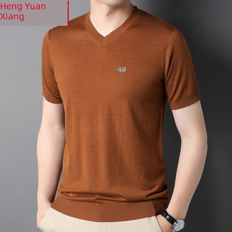 hyz  Collar sweater Young and middle-aged people knitting Short sleeve T-shirt