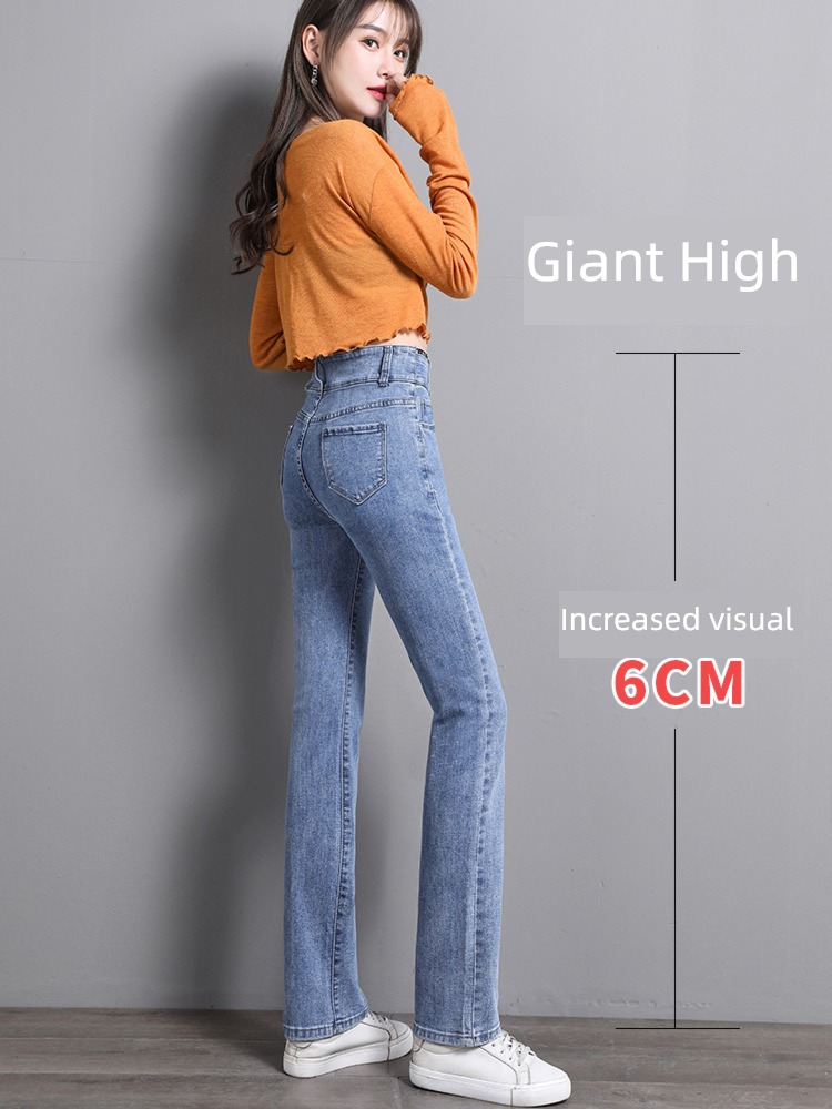 Smoke pipe spring and autumn winter High waist ma'am Plush Jeans