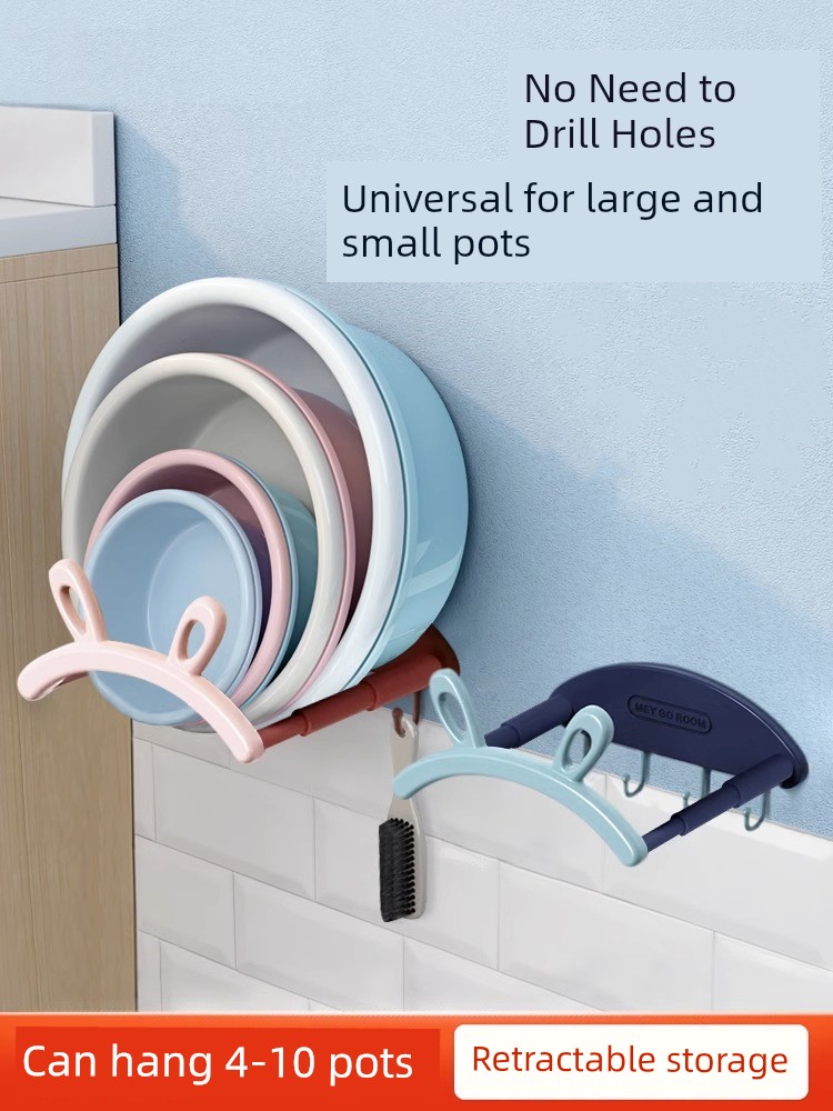 Retractable Wall-Mounted Washbasin Rack, No-Drill Storage Rack for Bathroom, Toilet, Shower Basin, Drainage Rack