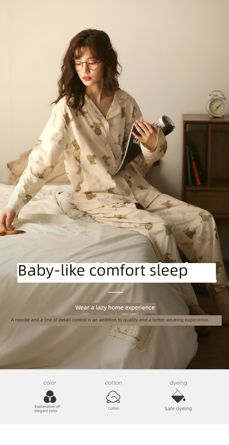 female spring and autumn pure cotton Big size 200 Jin Advanced sense pajamas