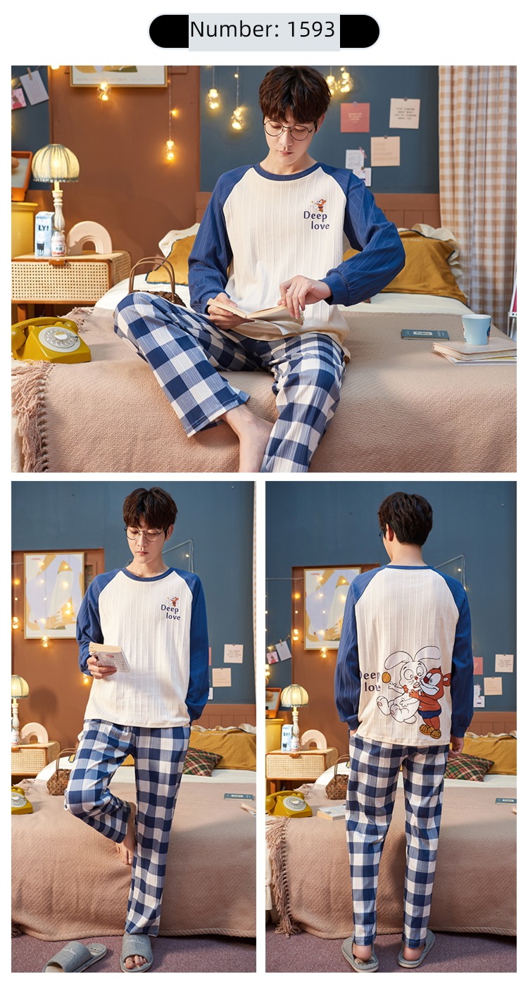Internet celebrity spring and autumn winter cotton material Pocket bear lovers pajamas