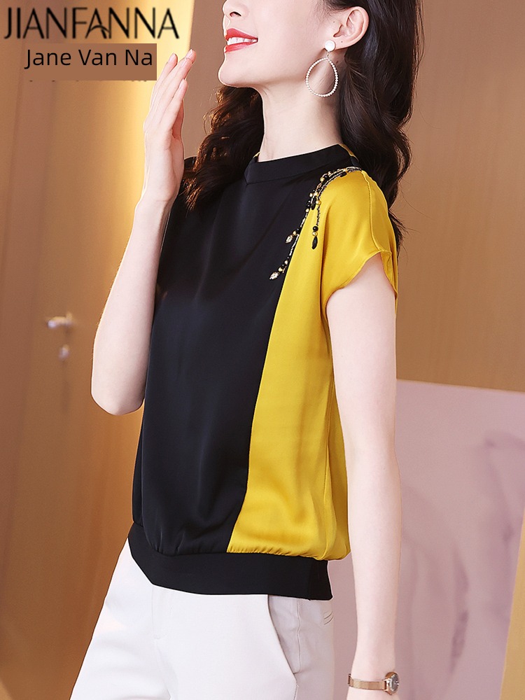 Short sleeve fashion shirt Nail bead easy jacket real silk
