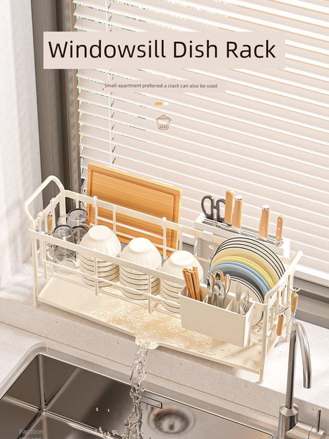 Narrow window sill storage rack bowl plate bowl bowl chopstick drain rack kitchen small storage bowl rack single layer bowl extremely narrow
