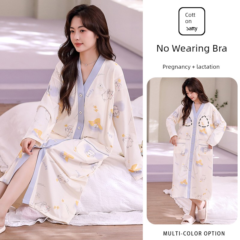 Modal Maternity Pajamas with Chest Pads for Women, Summer Thin Short-Sleeve Nursing Sleepwear for Postpartum Women, Summer Maternity Loungewear — 7