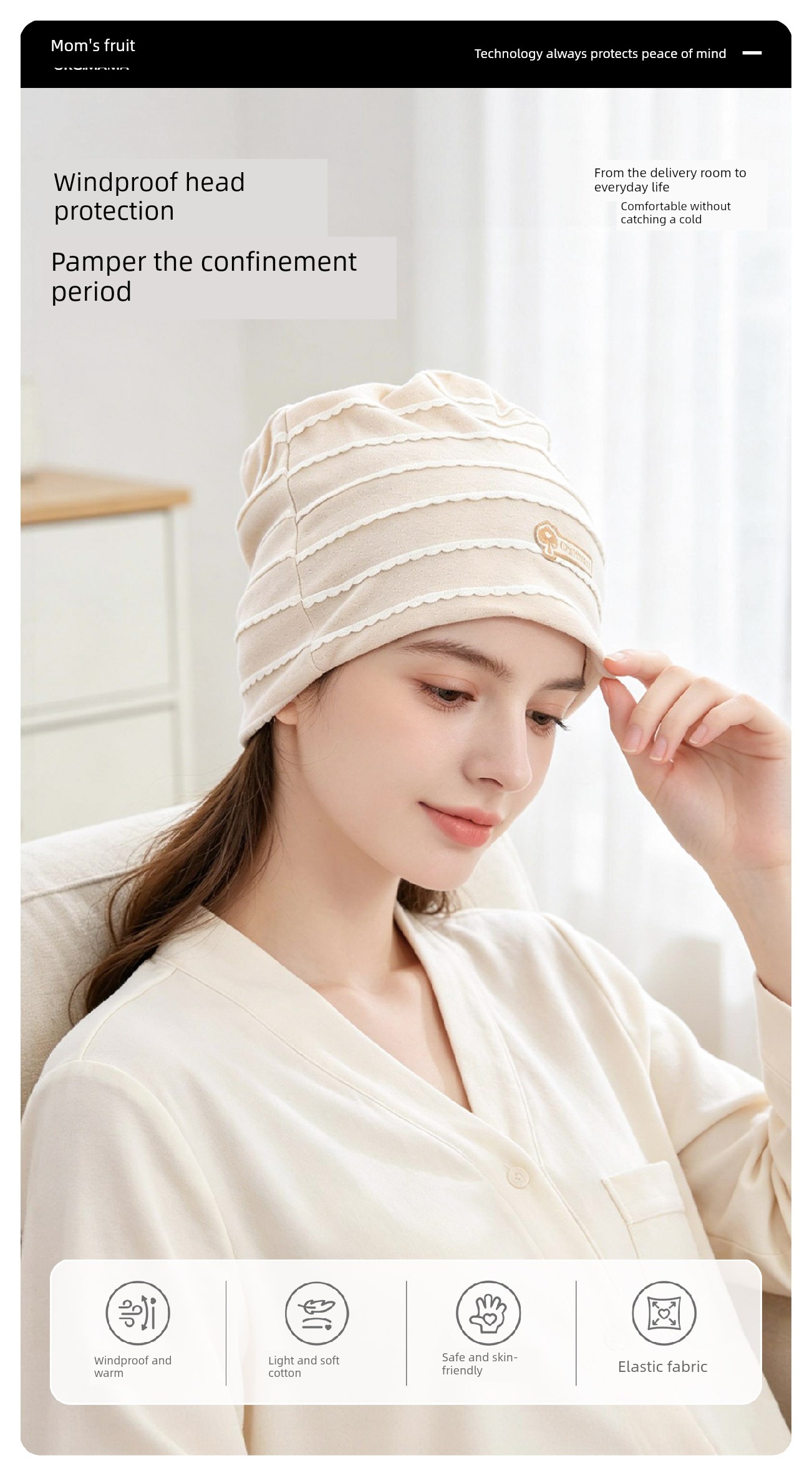 Maternity Windproof Bandana Headband Autumn Childbirth Confinement Hat — 2