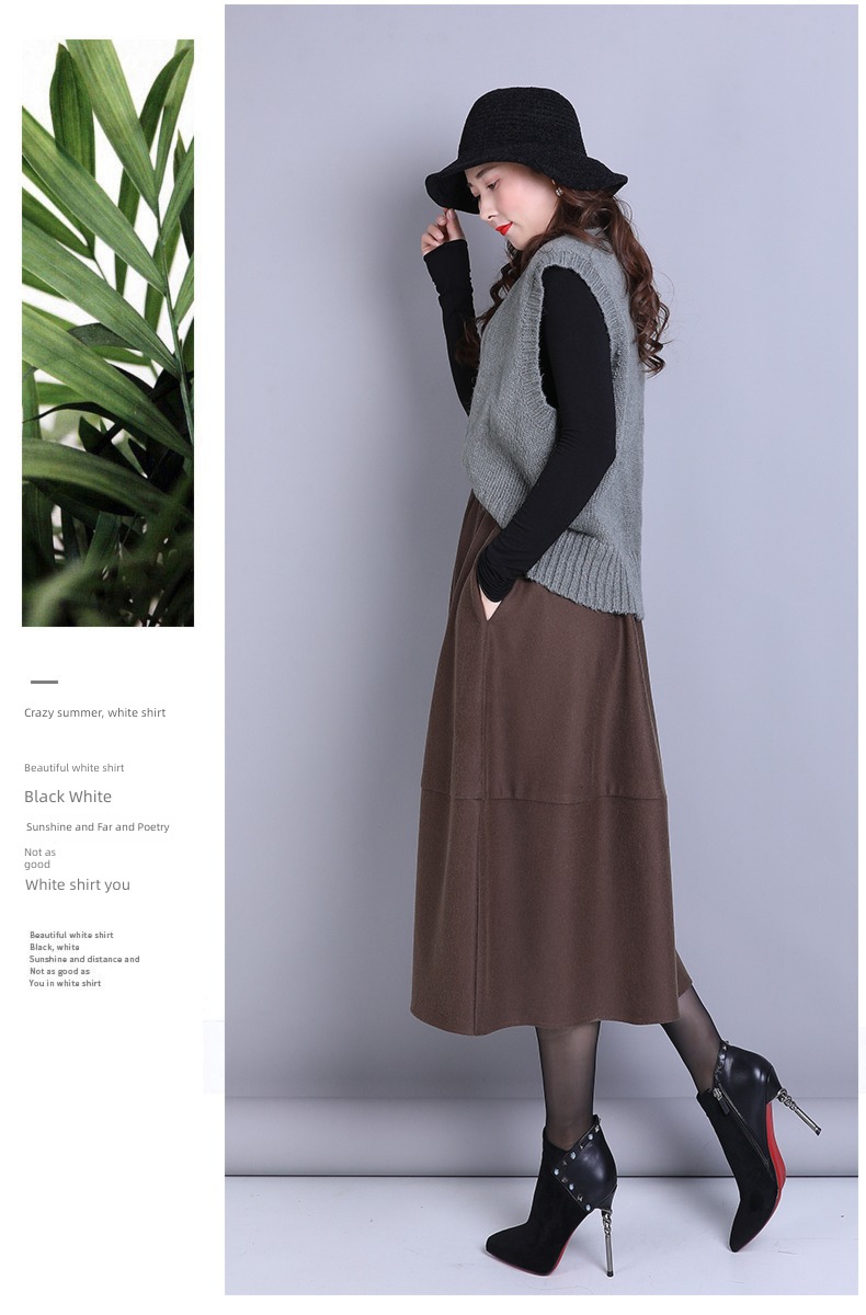 Cover the crotch Show thin Medium and long term Wool easy skirt