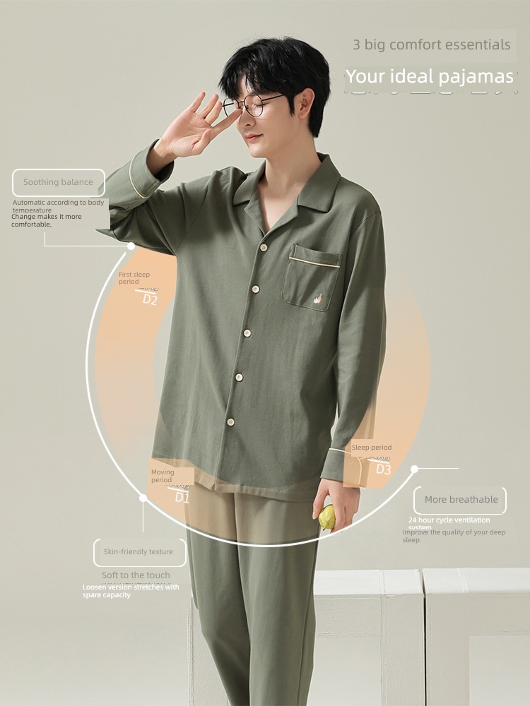 man Spring and Autumn female Combed cotton Cardigan lovers pajamas