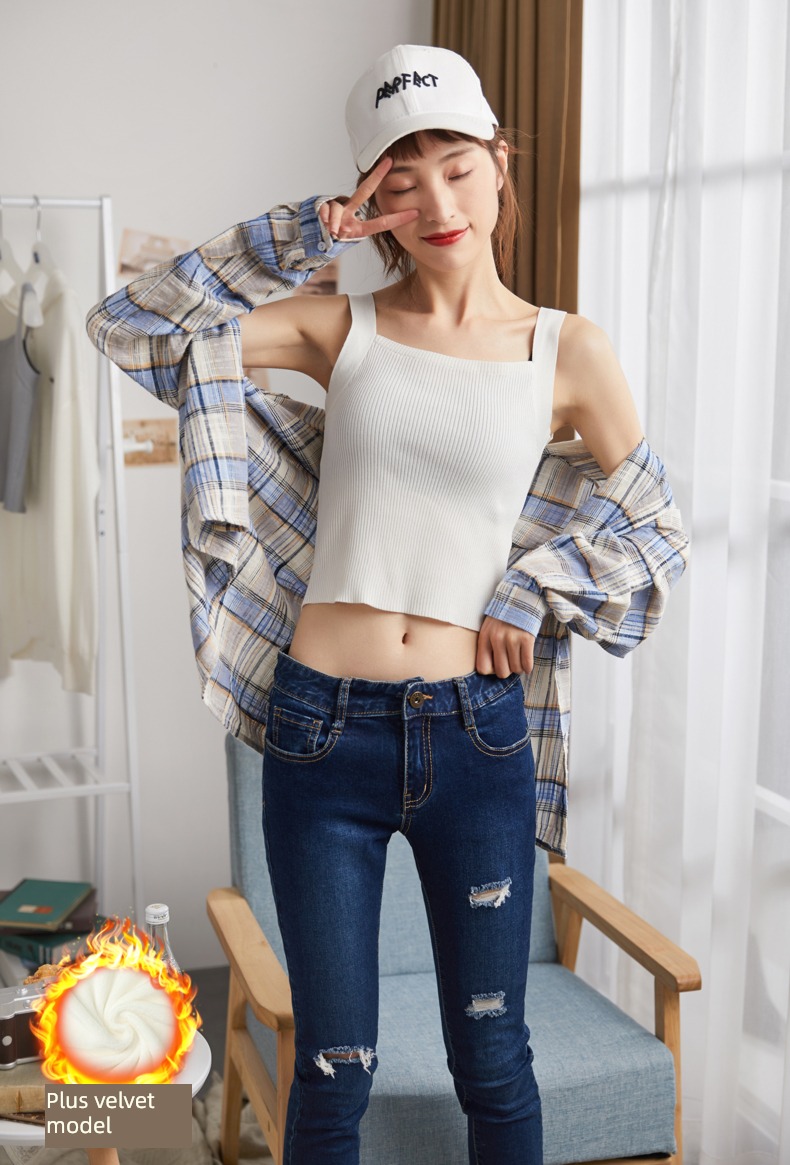 Tang Shi Plush Sense of design knitting Lay a foundation jacket camisole