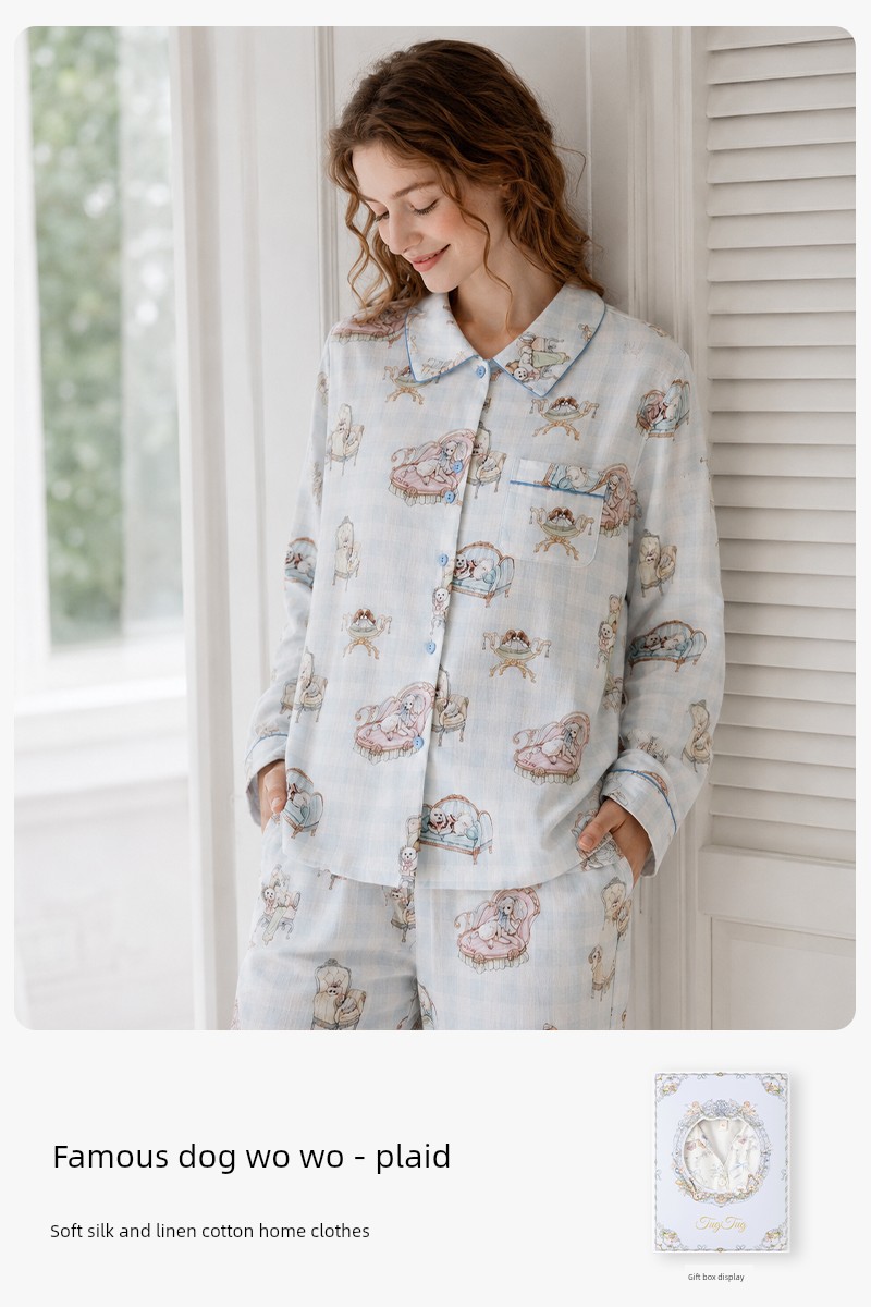 Tugtug Cotton Gauze Maternity Pajamas Autumn Thin Nursing Sleepwear Gauze Maternity Sleepwear Bamboo Cotton Sweat-Absorbent Home Wear Set — 6