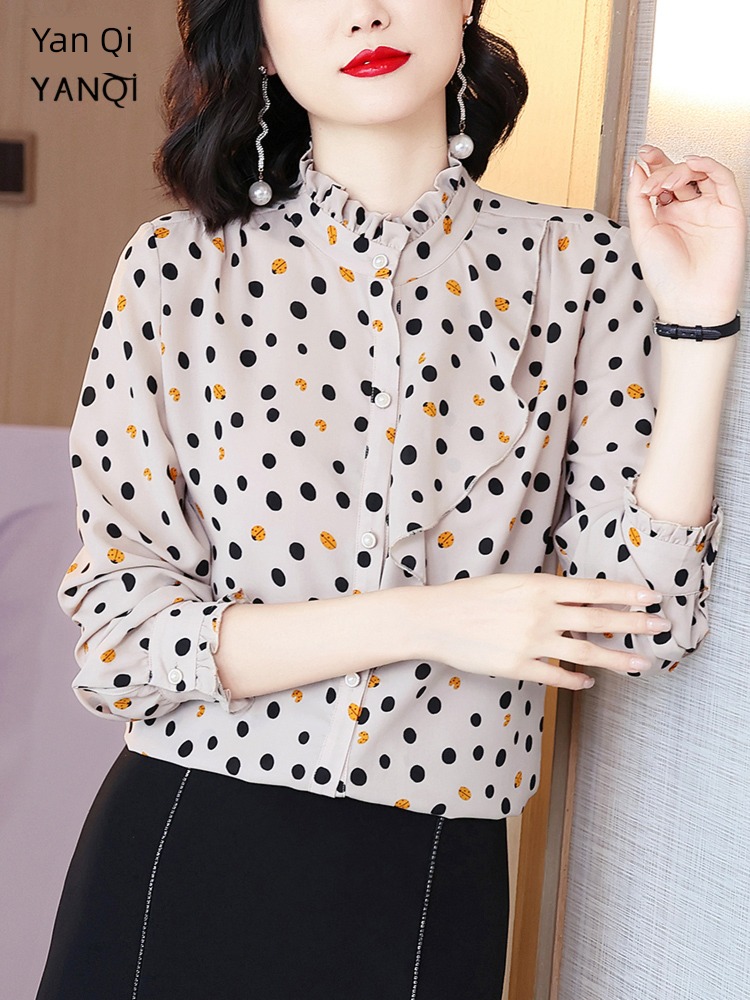 Age reduction 2022 autumn Long sleeve temperament Wave point shirt