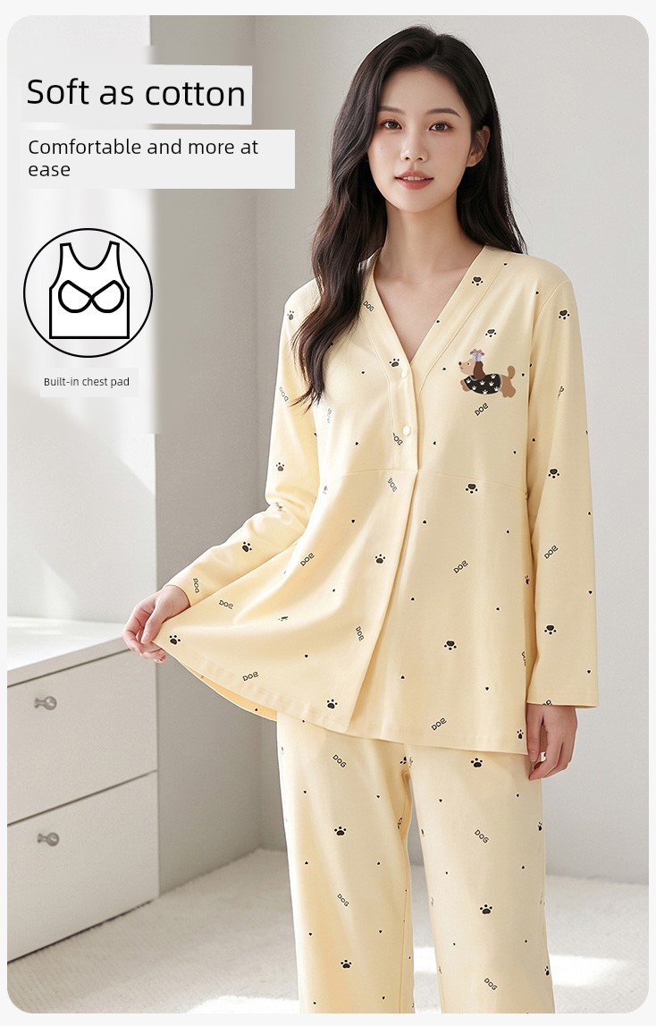 [Free Hat] Pure Cotton Nursing and Postpartum Clothing for Autumn and Winter, Suitable for Spring and Autumn, Non-Tightening Maternity Loungewear — 1