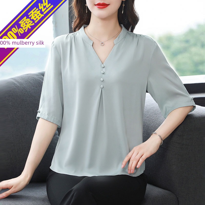 Hangzhou summer wear Short sleeve Middle aged and elderly mom easy silk
