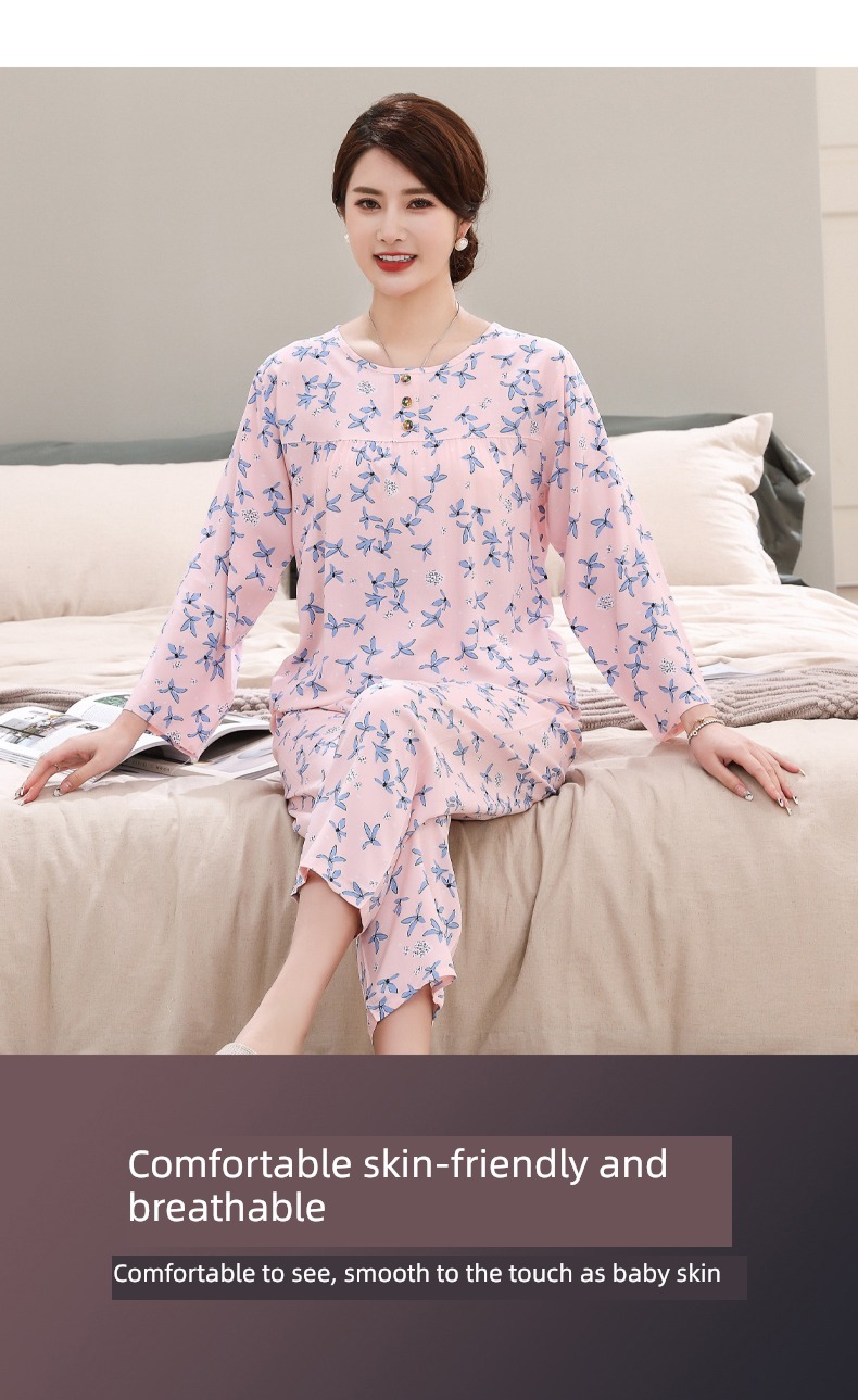 pajamas female summer Big size Can be worn out Long sleeve poplin