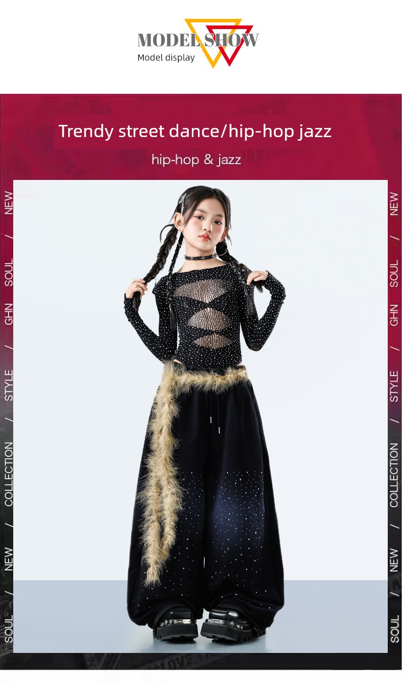 Children's Jazz Dance Clothing, Midriff-Baring Mesh Top and Pants Set, Jazz Girls' Street Dance Trendy Outfit, June 1St Performance Costume — 16