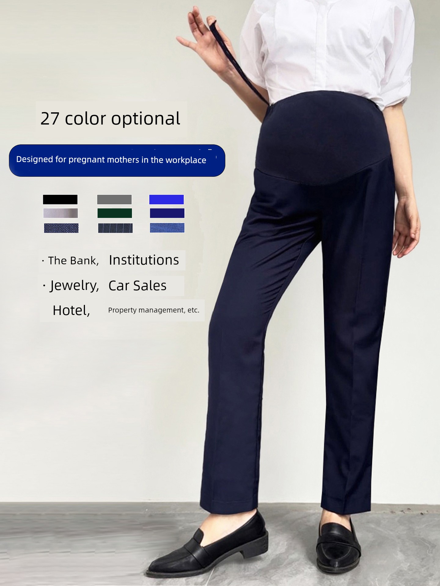 Maternity Work Pants for Office Workers, Straight-Leg Work Pants, Bank Maternity Pants, Suit Pants, Professional Work Pants, Blue Uniform Pants — 4