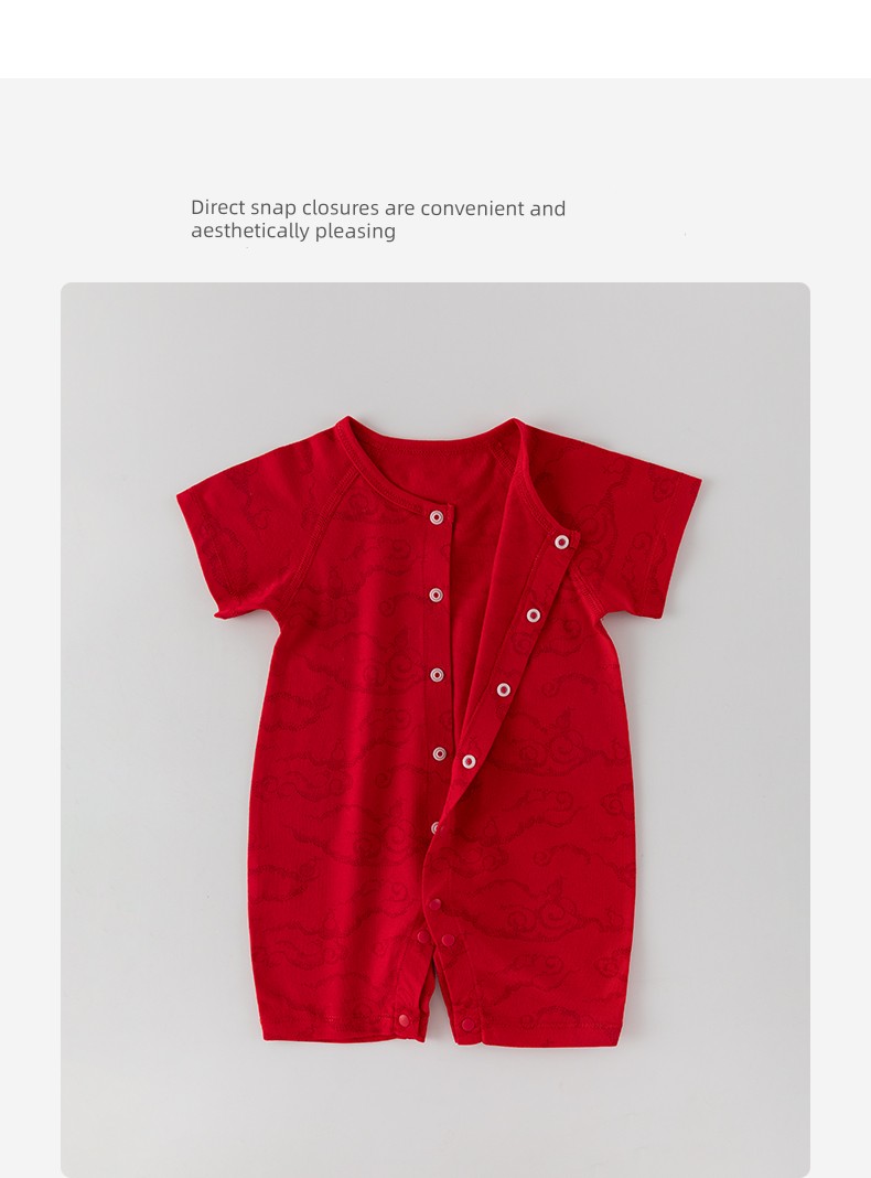 Tony Bear Baby Romper Red Short-Sleeve Summer Pure Cotton Thin Style Festive Full-Month Outfit for Baby's 100-Day Celebration — 13