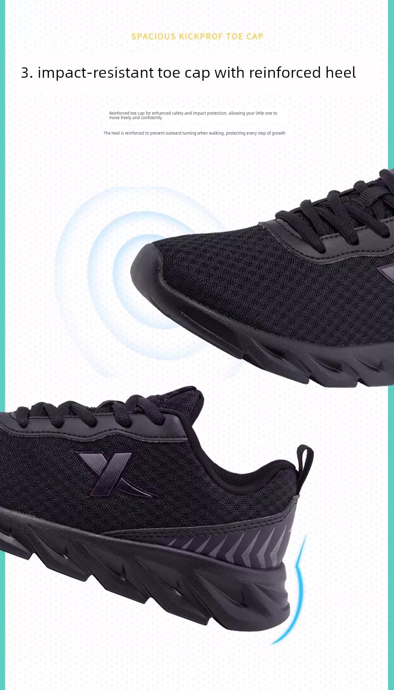 Tebu Black Autumn Mesh Breathable Kids Sneaker — 6