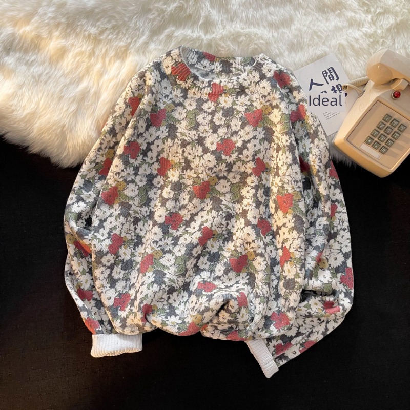 ins Retro Hong Kong flavor Broken flower easy handsome sweater