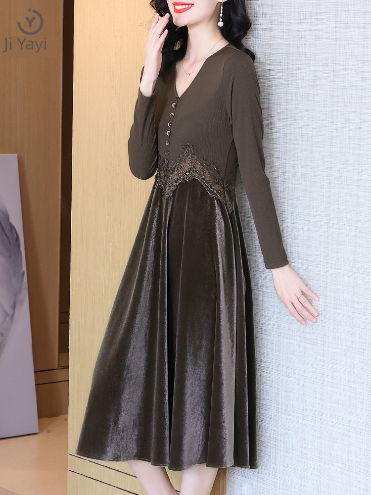 Autumn and winter Celebrity temperament velvet Inner lap Dress