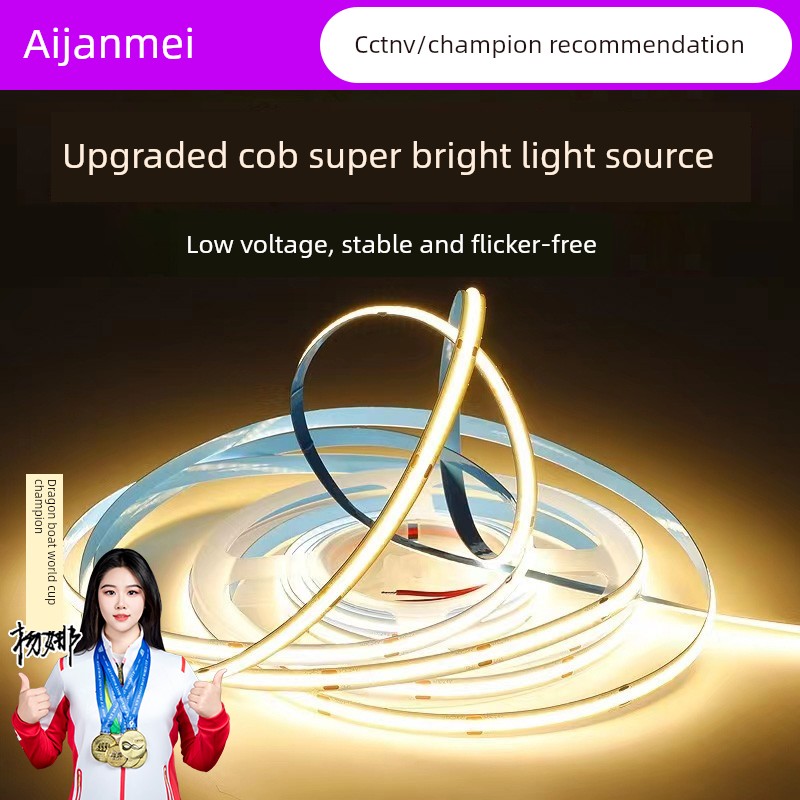Super Bright Cob Light with 24V Self-Adhesive Ultra-Thin Aluminum Groove Low Voltage LED Soft Light Strip Cabinet Linear Lamp Wine Cabinet Ambience Light