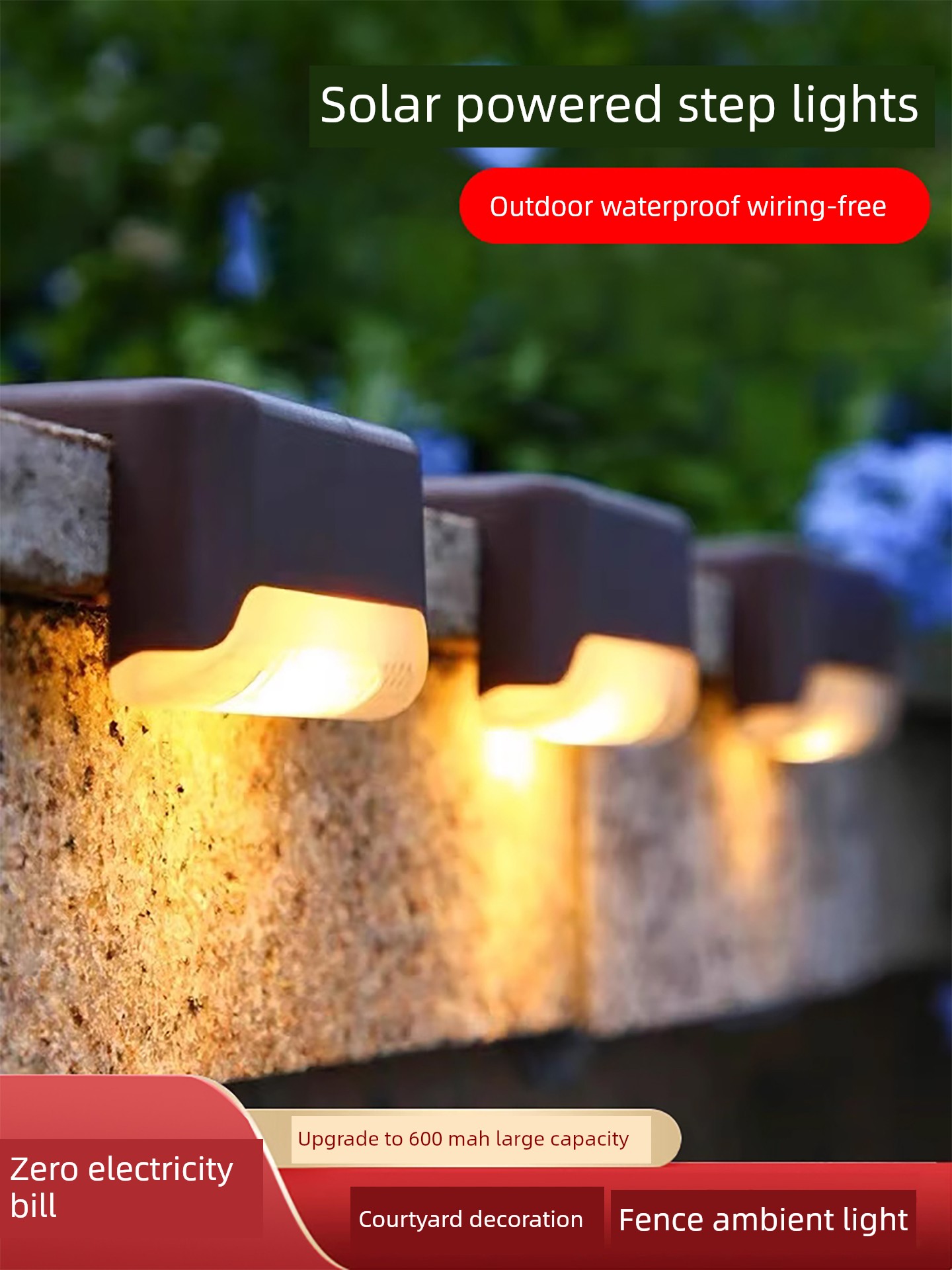 Solar Outdoor Courtyard Lights, Footlights, Home Garden Waterproof Stair Step Lights, Fence Layout, Railing Decoration