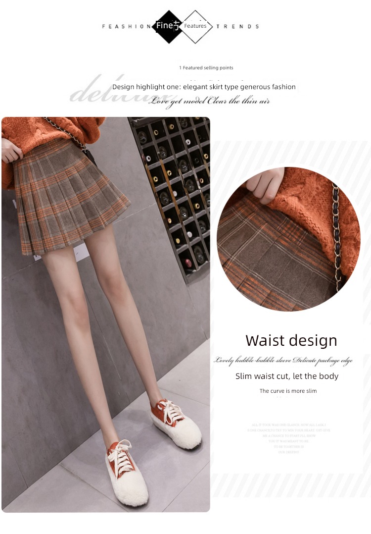 Wool Pleat early autumn winter A word work clothes Skirt