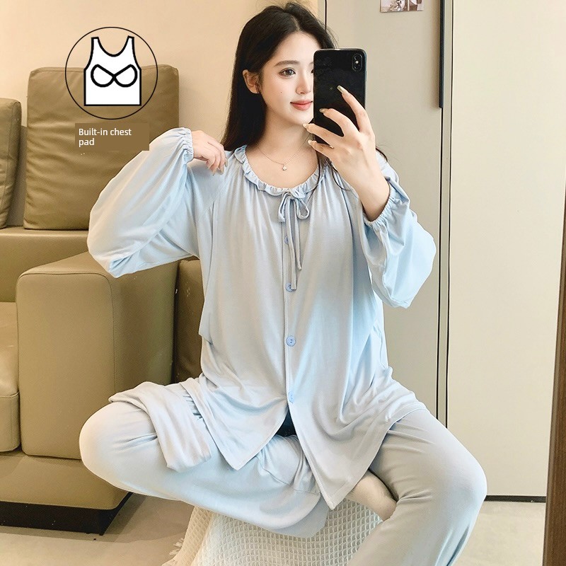 Modal Maternity Pajamas with Chest Pads, Summer Thin Style, Suitable for Postpartum and Breastfeeding Mothers, Spring and Summer Models — 3