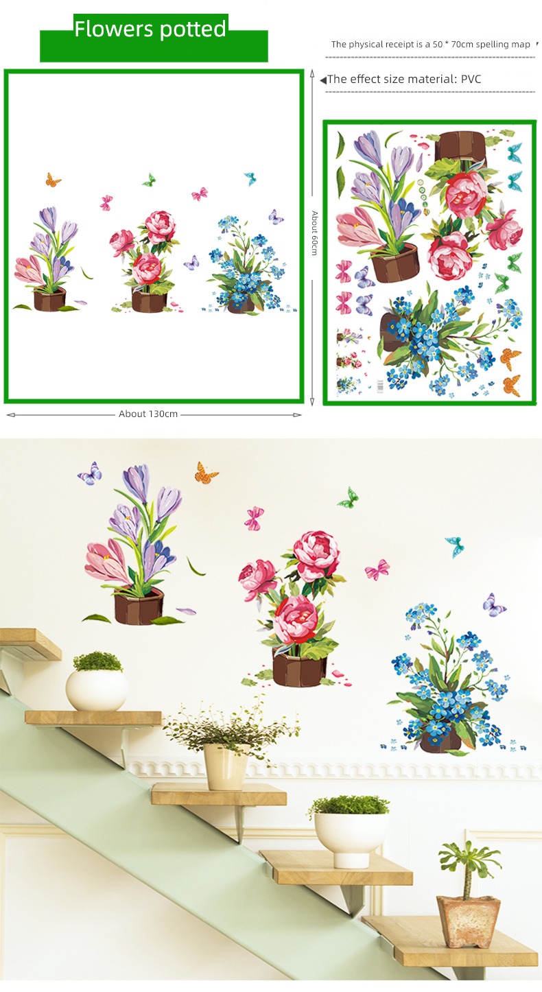 Northern Europe fresh Wall stickers movable Refrigerator paper hanging basket Potted plants