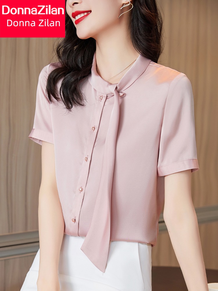 shirt temperament coverall Ribbon Chiffon jacket Short sleeve