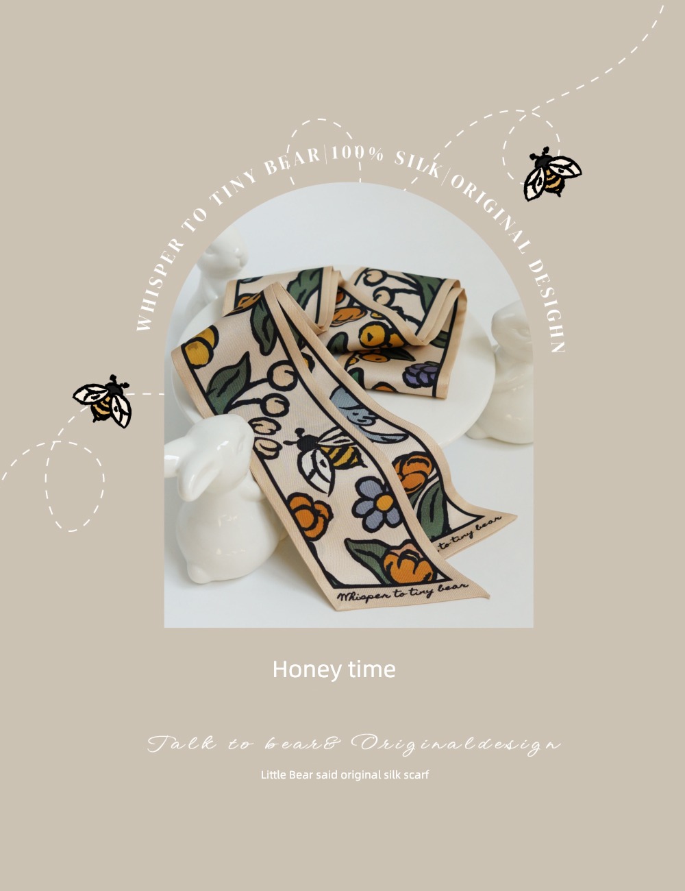 Honey state twill original Binding bag Milk tea color Hair band