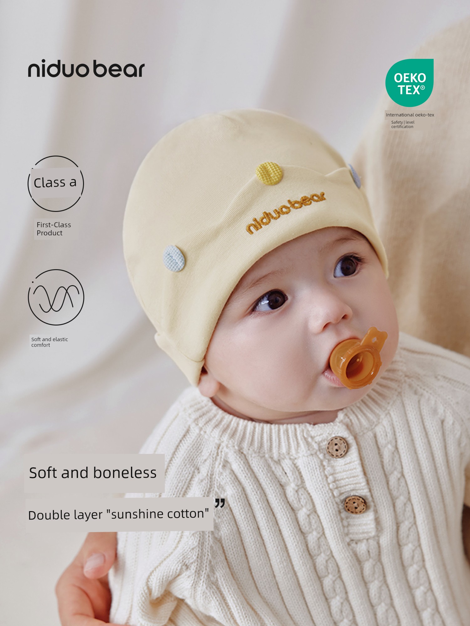 Niduoxiong Newborn Pure Cotton Small-Month Baby Beanie Cap