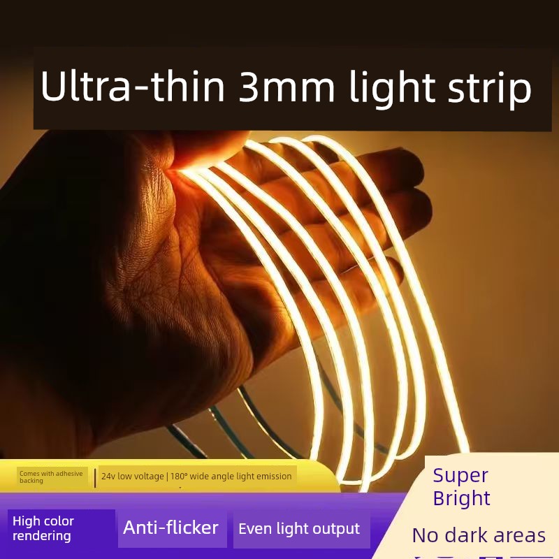 Extremely Narrow Cob Light Strip Led Light Bar 24V Low Voltage Living Room Ceiling 3mm 5mm Wine Cabinet Display Cabinet Self-Adhesive Linear Light