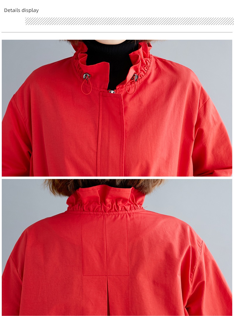 Foreign style Slightly fat Lotus leaf collar easy leisure time Windbreaker loose coat