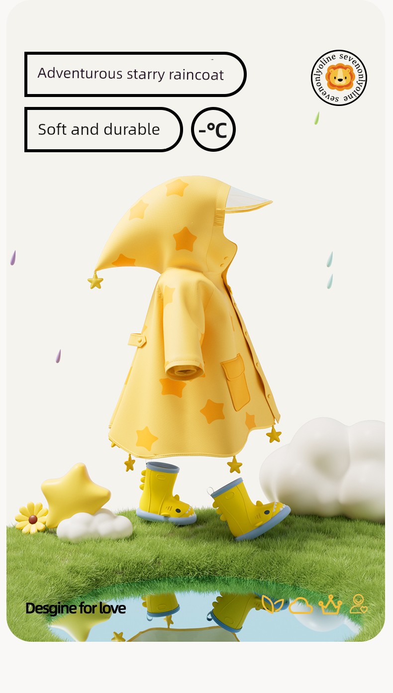 Star Little Shark Children's Raincoat and Rain Shoe Set for Boys and Girls, Waterproof Cartoon Rain Boots, Non-Slip Water Shoes — 3