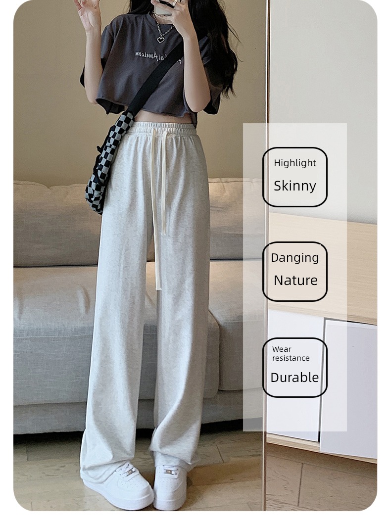female Autumn and winter High waist leisure time Plush grey Sports pants