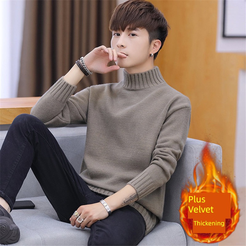 tide Half high collar Plush Thickened section Korean version Self-cultivation sweater