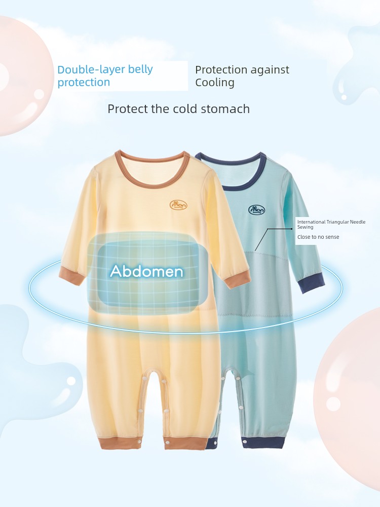 Spring, Summer, Autumn Double Layer Bellyband Boys and Girls One-Piece Pajamas — 2