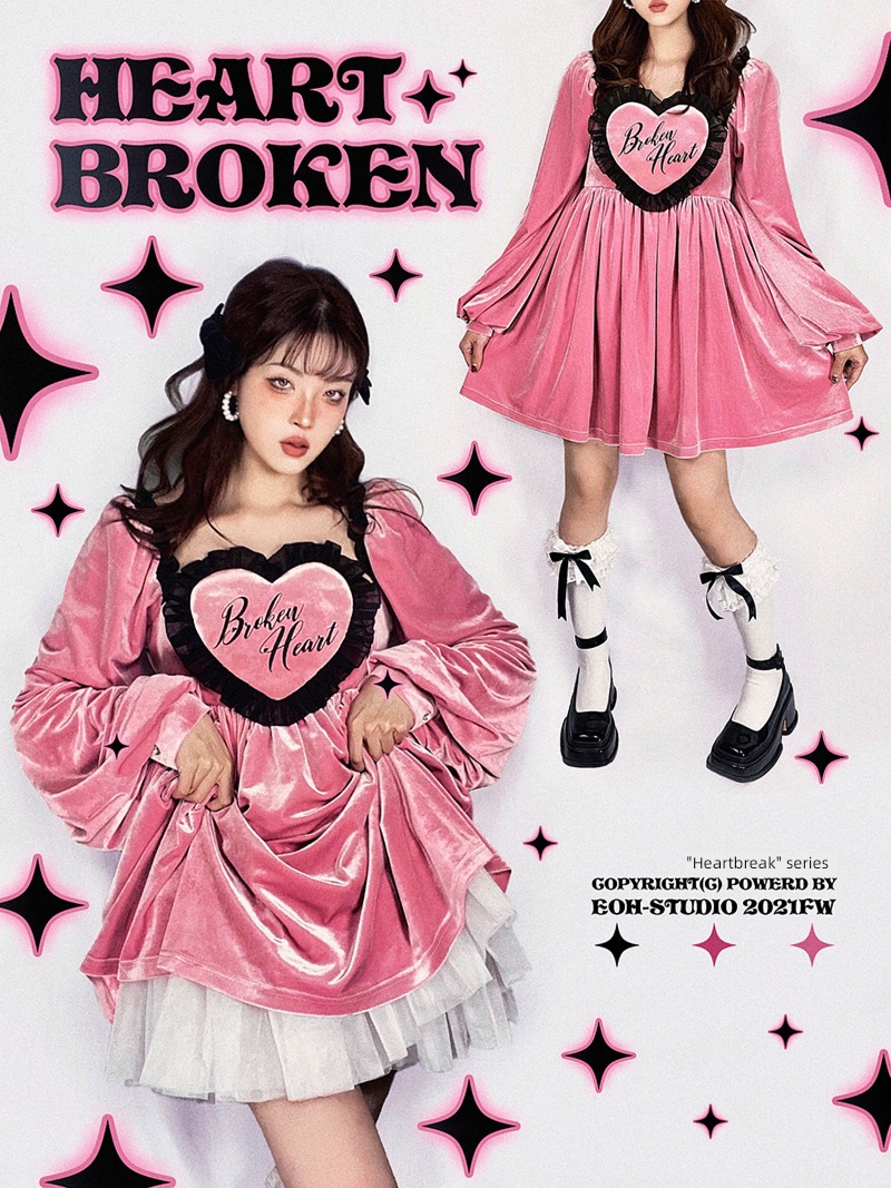 EOH heart-broken grace velvet Dress Embroidery