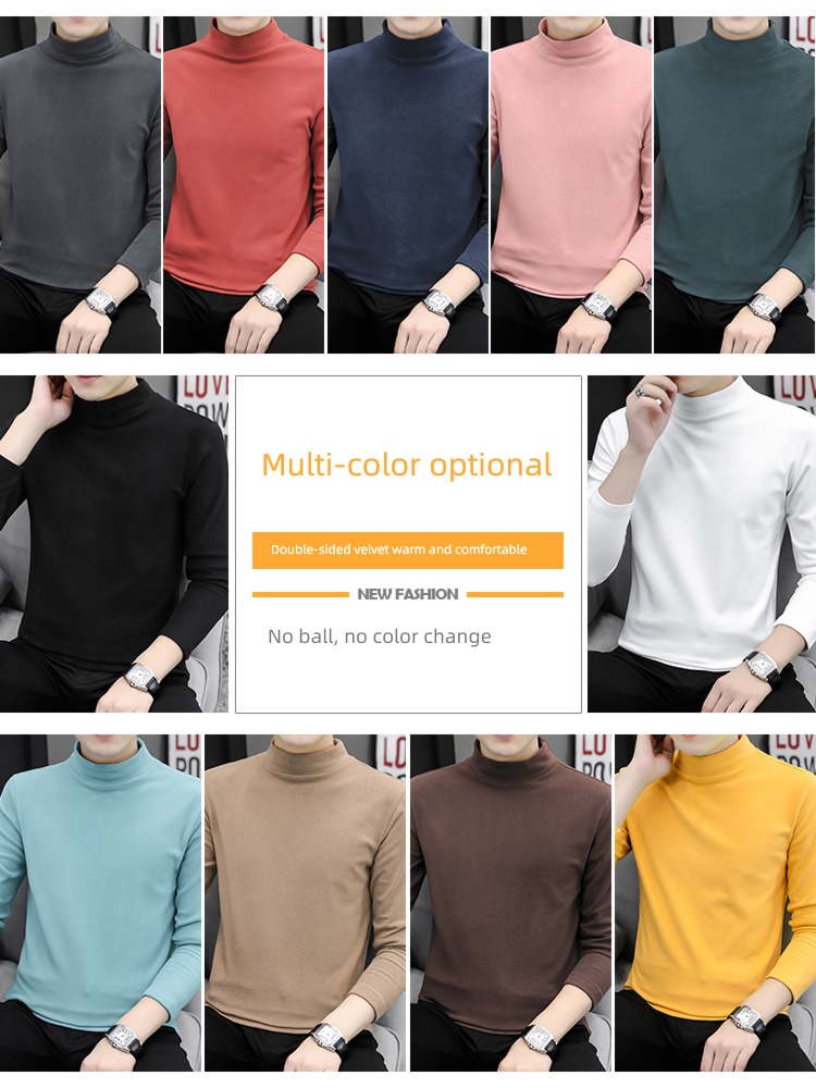 Autumn and winter Plush keep warm Inner lap Middle collar Long sleeve T-shirt