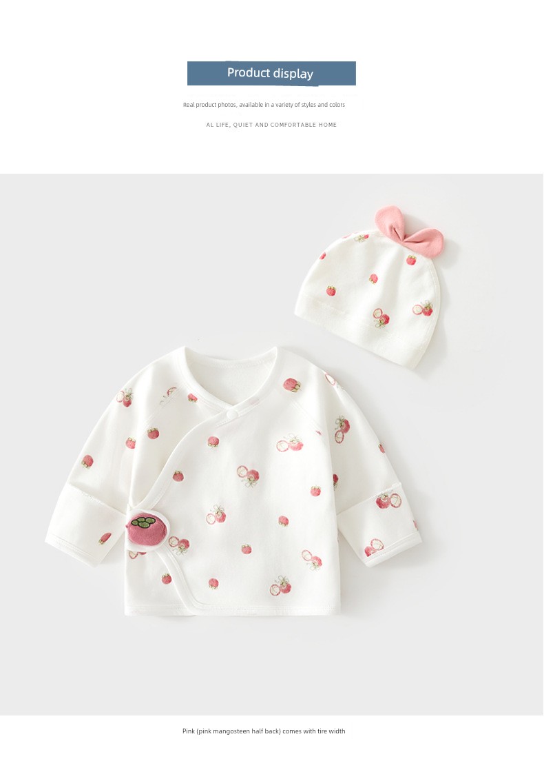 All-Cotton Baby Half-Back Shirt with Free Hat, Class a Pure Cotton, New Autumn Style for Newborns, Size 52, Monk-Style Clothing — 11