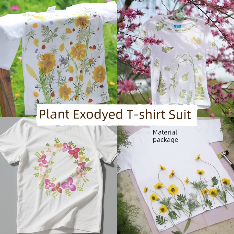 Plant Rubbing Material Package Kids Chinese Non-Heritage Handmade DIY Tools Suit Plant Tapping Dyeing White T-shirt