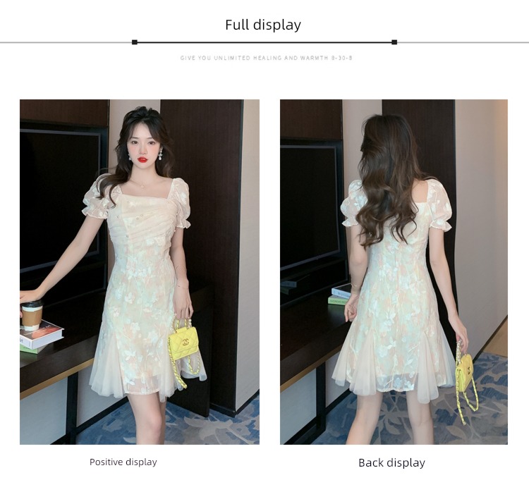 Light luxury grace temperament Nail bead fish tail Dress Short sleeve