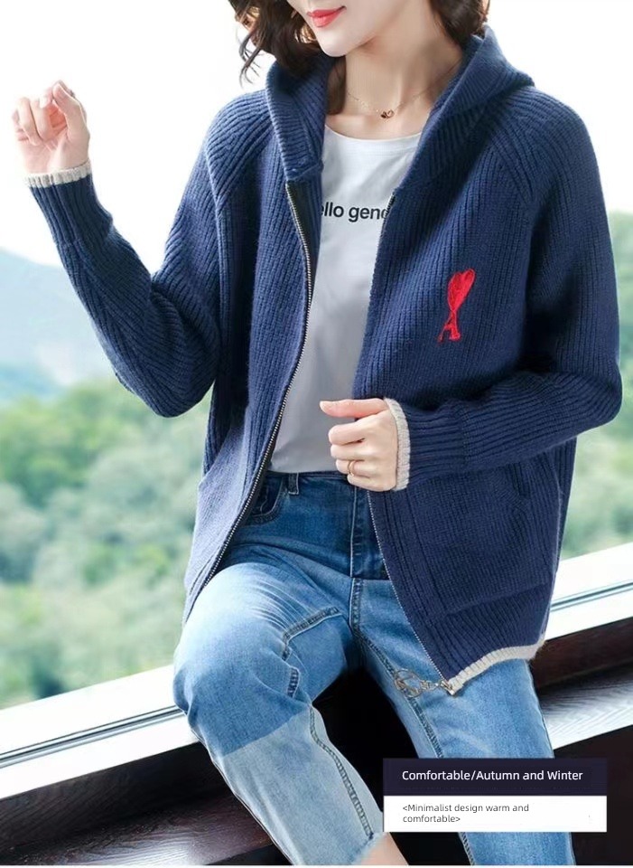 loose coat female Hot money fashion Foreign style Cardigan Hooded Sweater