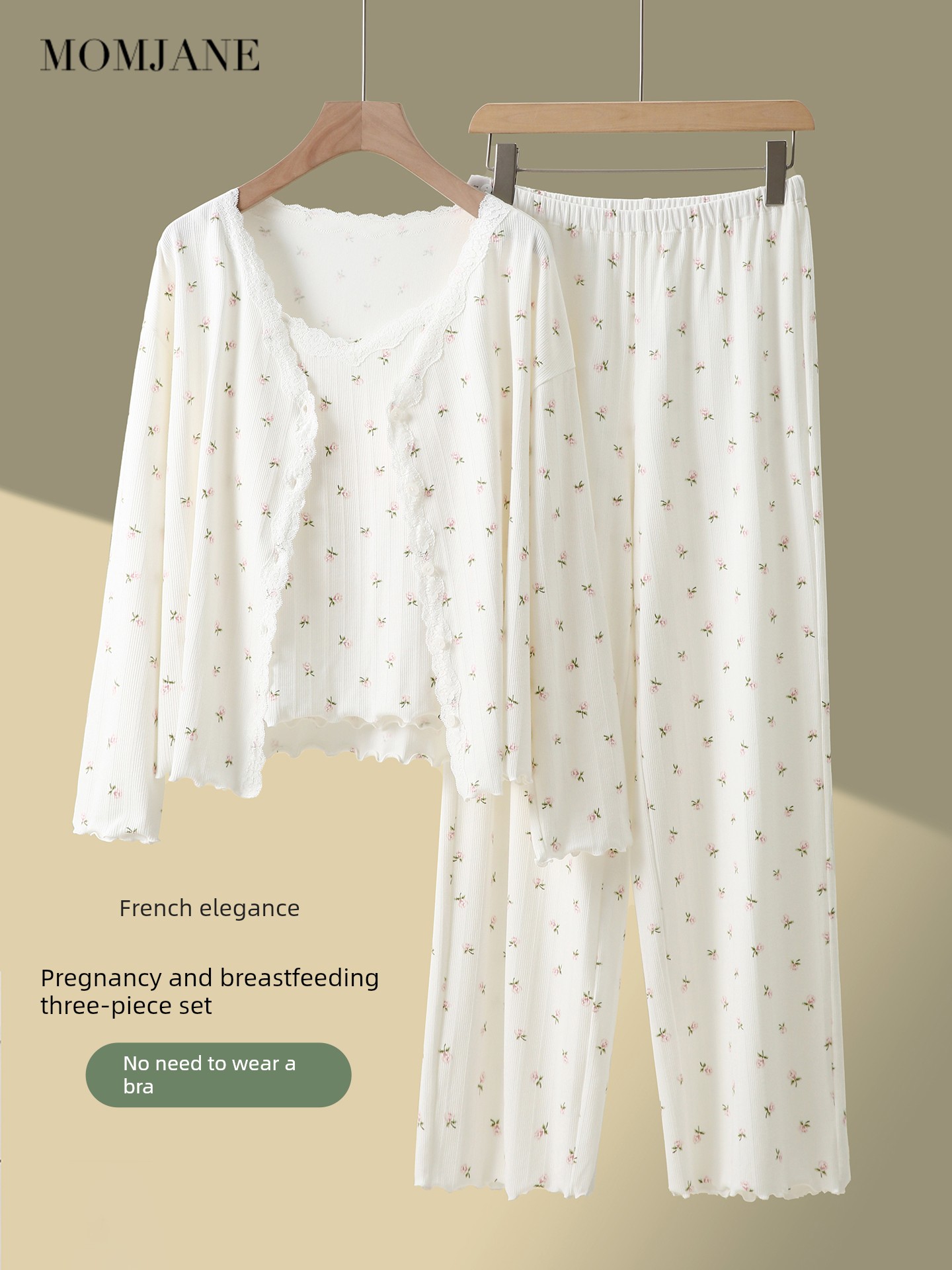 Maternity Pajamas with Breast Pads, Nursing Sleepwear, Cotton Sweat-Absorbent Postpartum Nursing and Pregnancy Loungewear Set
